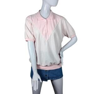 Vintage DK Gold Blouse Size Large Pink Dolman Sleeve Collared Button Up Made USA